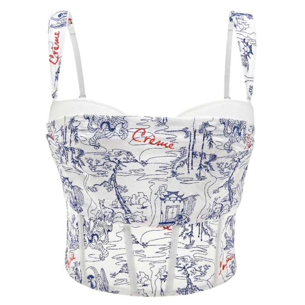Women's White and Blue Camisole Top